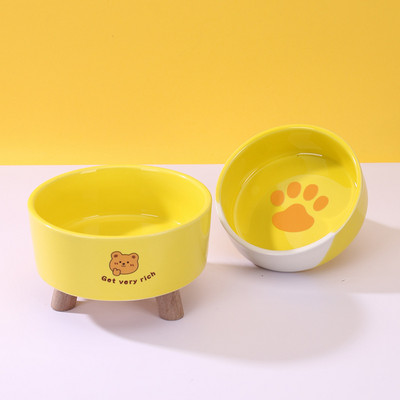 Bol din ceramică pentru hrana pisicilor de culoare galbenă