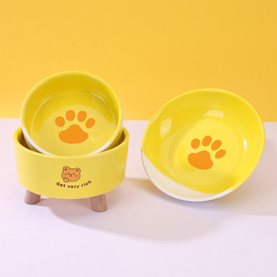 Bol din ceramică pentru hrana pisicilor de culoare galbenă