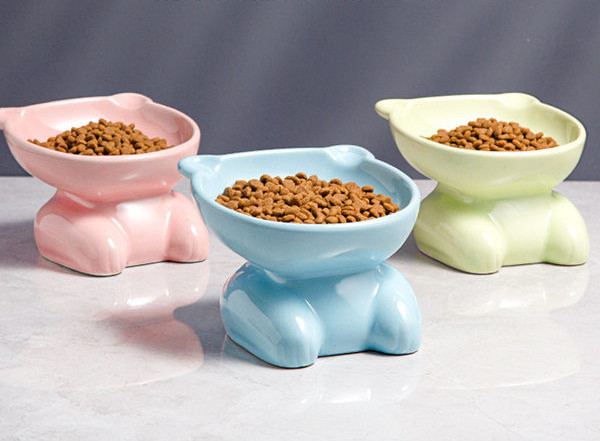 Керамична купа на стойка за храна на котки - различни цветове