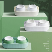 Bol ceramic dublu pentru mancare pentru pisici - cu sau fara dozator de apa