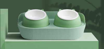 Bol ceramic dublu pentru mancare pentru pisici - cu sau fara dozator de apa