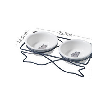 Метална стойка с керамични купи за храна на котки