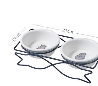 Метална стойка с керамични купи за храна на котки