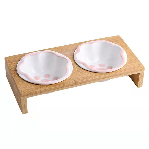 Μπολ γάτας με ξύλινη βάση - τρία μοντέλα