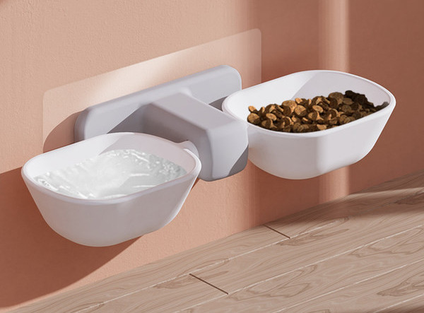 Bol dublu cu suport de perete pentru pisici