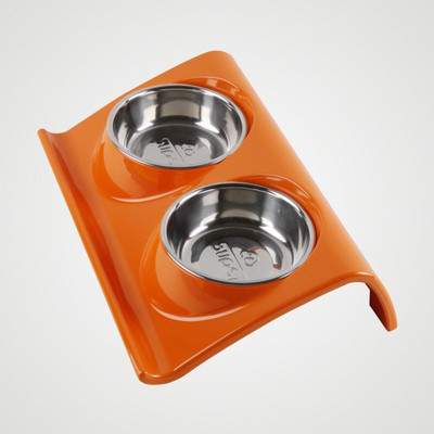 Метална двойна купичка за храна с неплъзгаща се основа