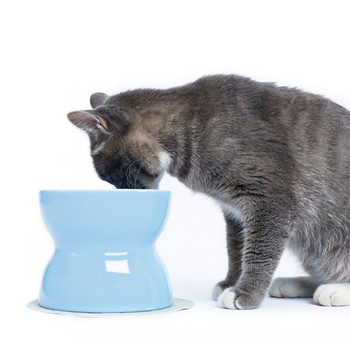 Керамична купа за храна на котки -бял и син цвят
