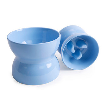 Керамична купа за храна на котки -бял и син цвят