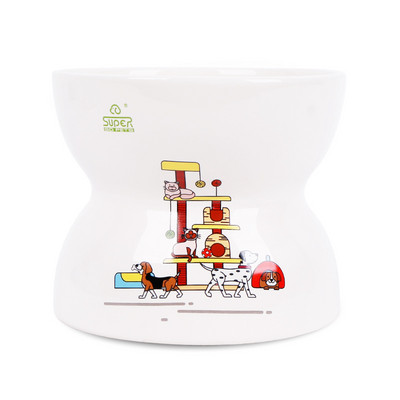 Керамична купа за храна на котки -бял и син цвят