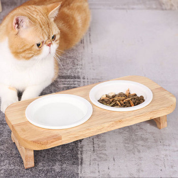 Μπολ γάτας με ξύλινη βάση