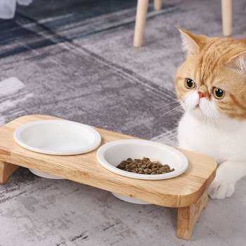 Μπολ γάτας με ξύλινη βάση