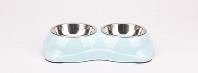 Suport dublu cu boluri metalice pentru hrana si apa pentru pisici