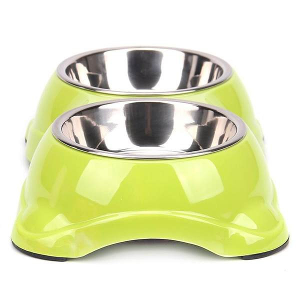 Suport dublu cu boluri metalice pentru hrana si apa pentru pisici