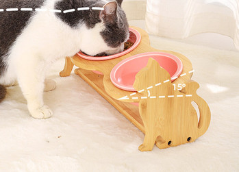 Купа за храна с дървена стойка в различни модели да котки