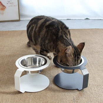Керамична купа със стойка за храна на котки