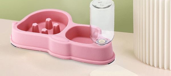 Bol dublu din plastic cu dozator de apa pentru pisici