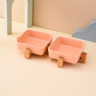 Квадратна керамична купа със стойка за котки