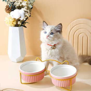 Кръгла керамична купа със стойка за котки