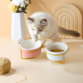 Кръгла керамична купа със стойка за котки