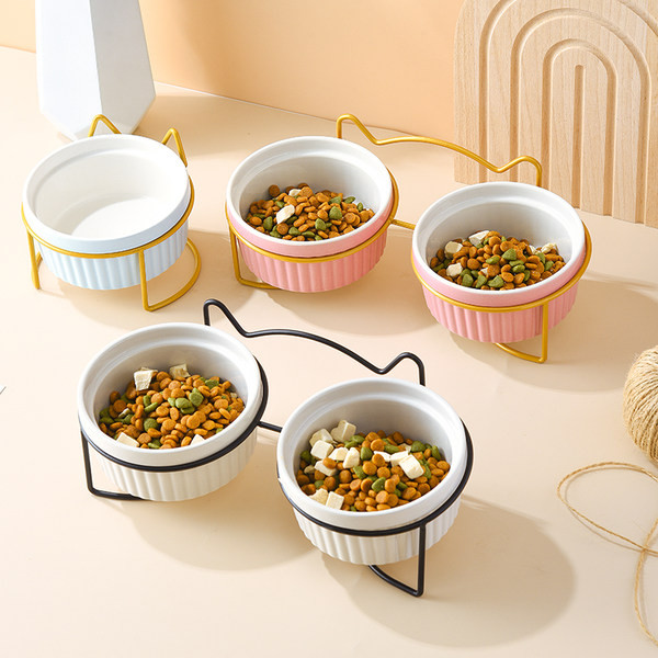 Кръгла керамична купа със стойка за котки