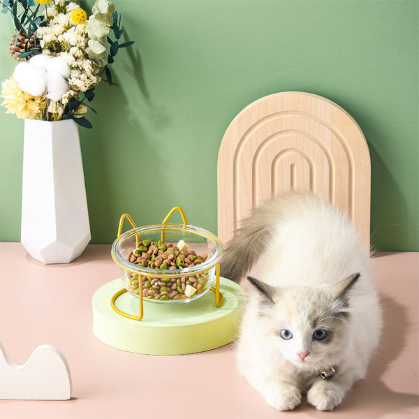 Kahekordne alus klaaskaussidega kassitoidu jaoks