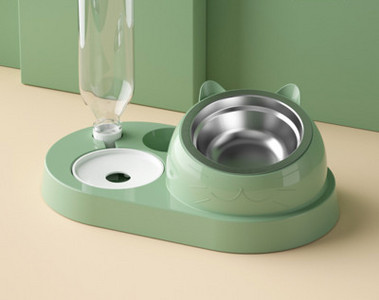 Bol dublu pentru mâncare cu dozator de apă pentru pisici