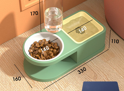 Bol dublu pentru mâncare cu dozator de apă pentru pisici