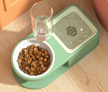 Bol dublu pentru mâncare cu dozator de apă pentru pisici