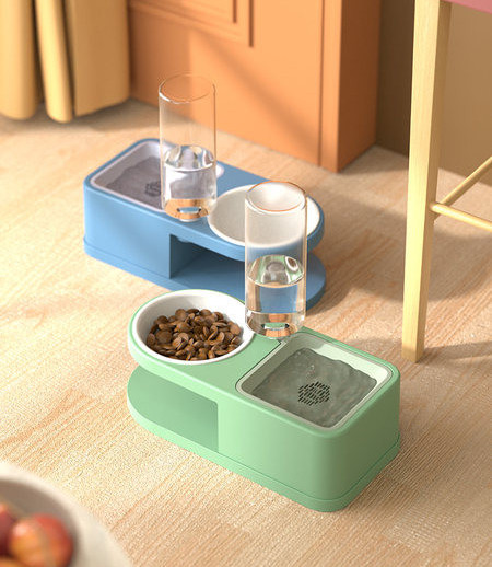 Bol dublu pentru mâncare cu dozator de apă pentru pisici