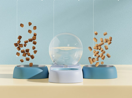 Μπολ φαγητού με δοσομετρητή σε τρία μοντέλα για γάτες