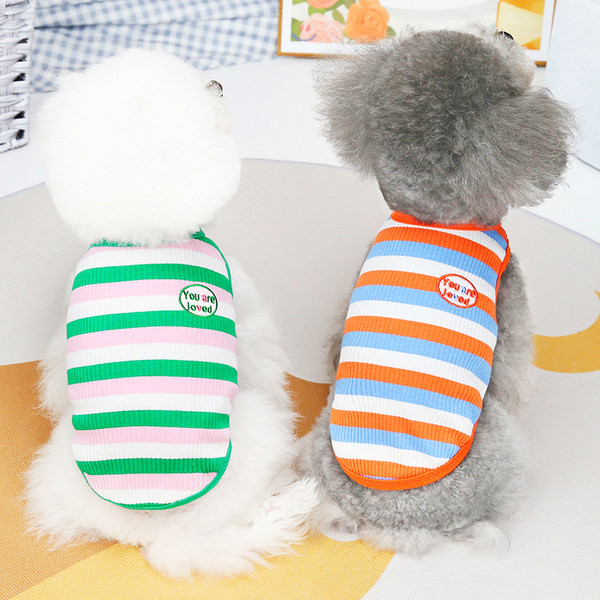 Vesta eleganta in dungi pentru caini cu broderie