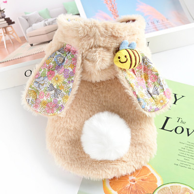 Jacheta de puf pentru caini in forma de iepure