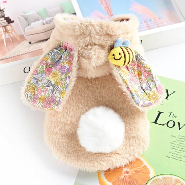 Jacheta de puf pentru caini in forma de iepure