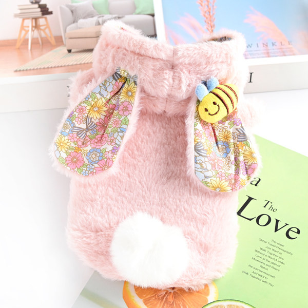 Jacheta de puf pentru caini in forma de iepure