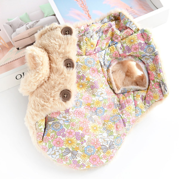 Jacheta de puf pentru caini in forma de iepure