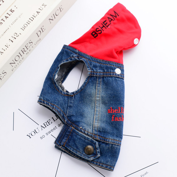 Vestă modernă din denim cu glugă pentru câini