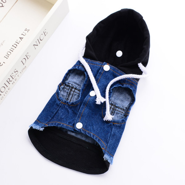 Дънков елек с качулка за кучета