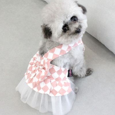 Karirana haljina za pse s trakom i tilom