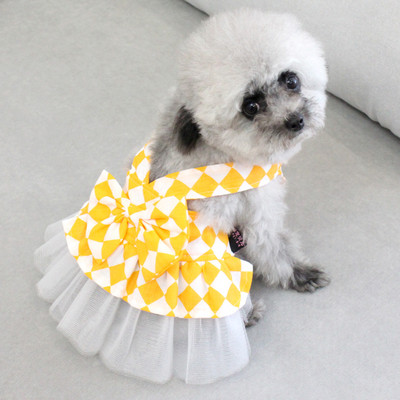 Karirana haljina za pse s trakom i tilom