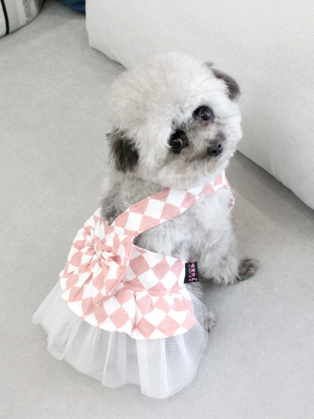 Karirana haljina za pse s trakom i tilom