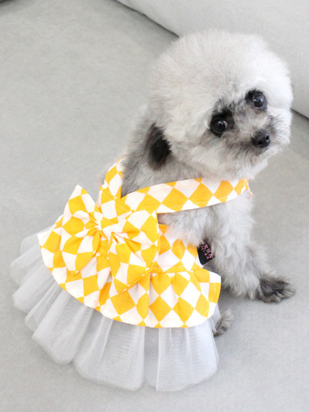 Karirana haljina za pse s trakom i tilom