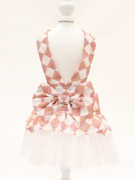 Karirana haljina za pse s trakom i tilom