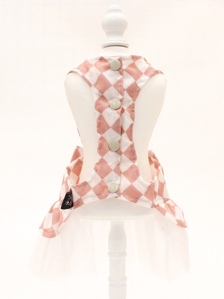 Karirana haljina za pse s trakom i tilom