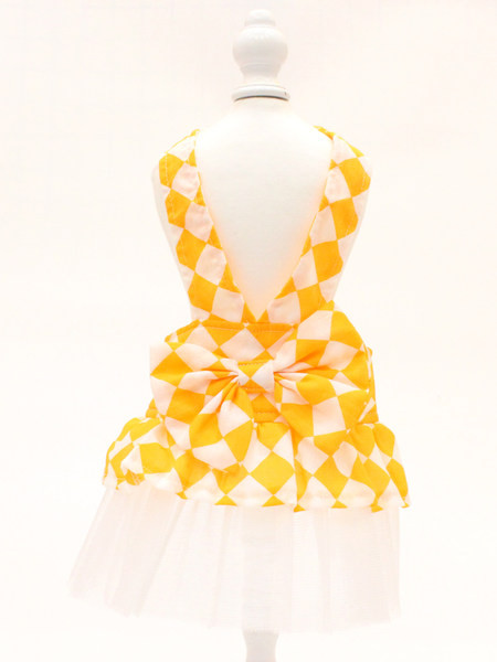 Karirana haljina za pse s trakom i tilom