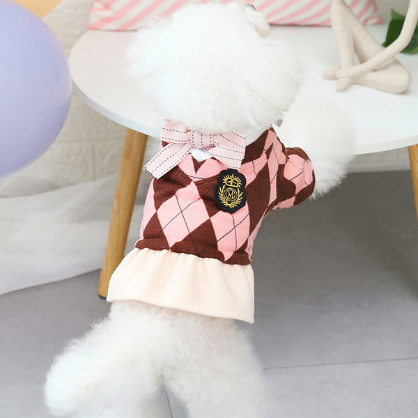Καρό φόρεμα με κορδέλα για σκύλους