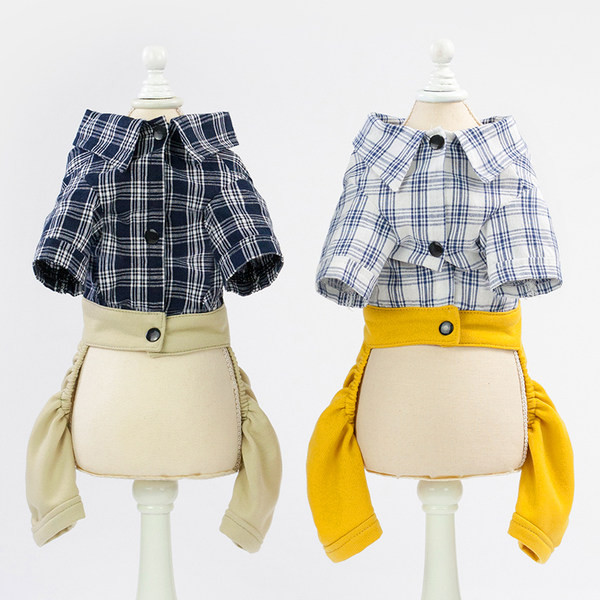 Îmbrăcăminte în carouri pentru câini cu panglică