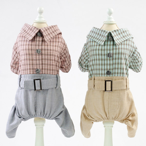 Cămașă și pantaloni în carouri pentru câini