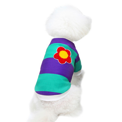 Ριγέ μπλούζα με κέντημα λουλουδιών για σκύλους