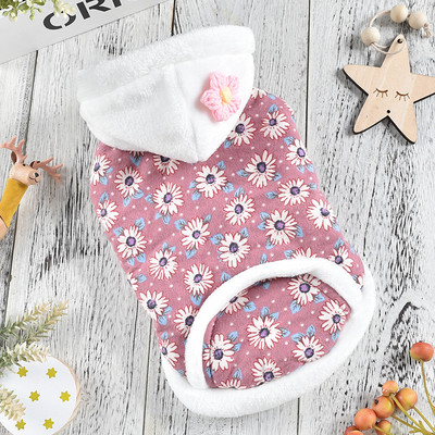 Bluza cu gluga si model floral pentru caini