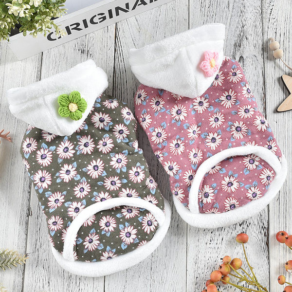 Bluza cu gluga si model floral pentru caini